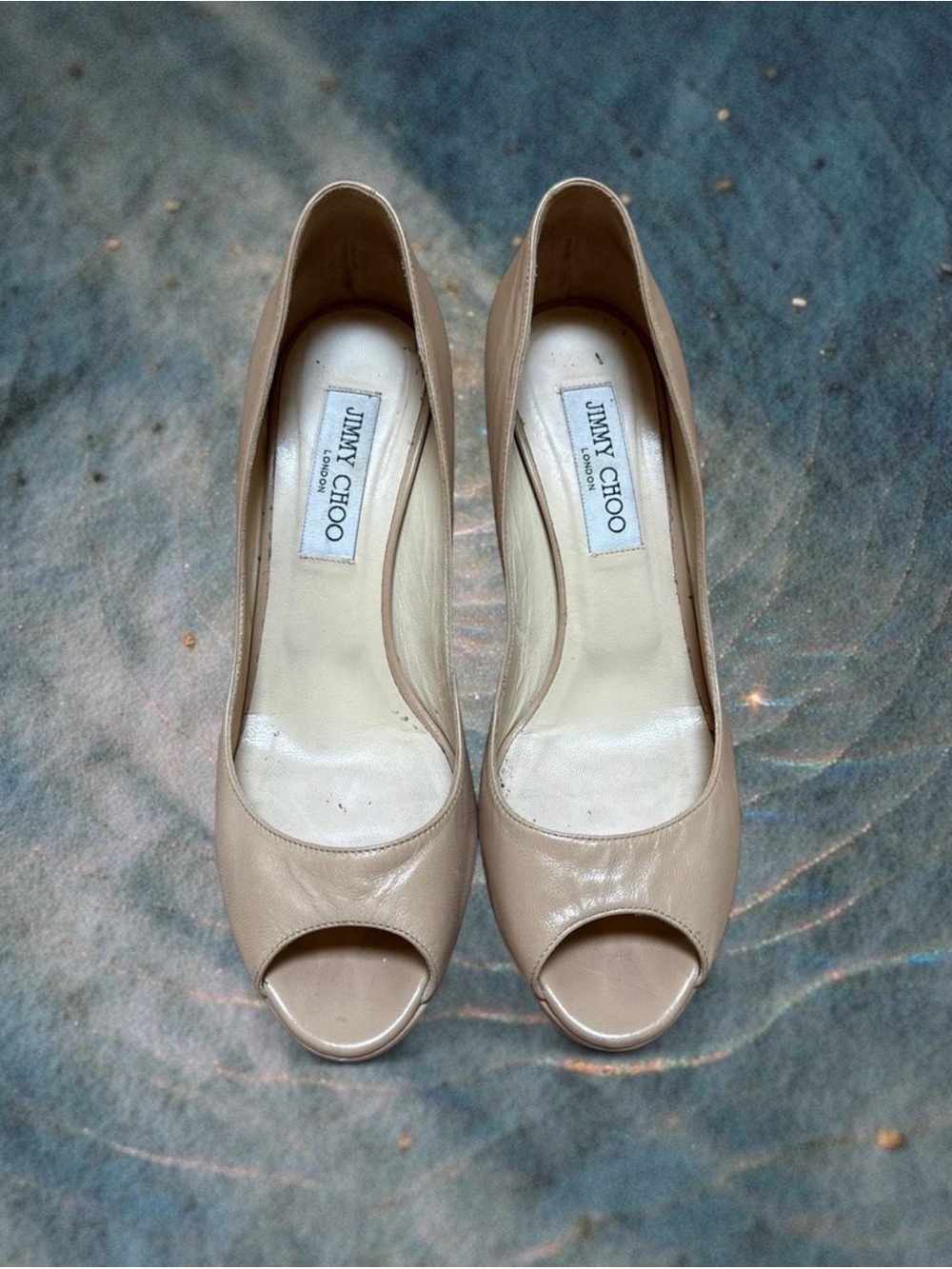 Jimmy Choo Nude Peep-Toe Leather Pumps